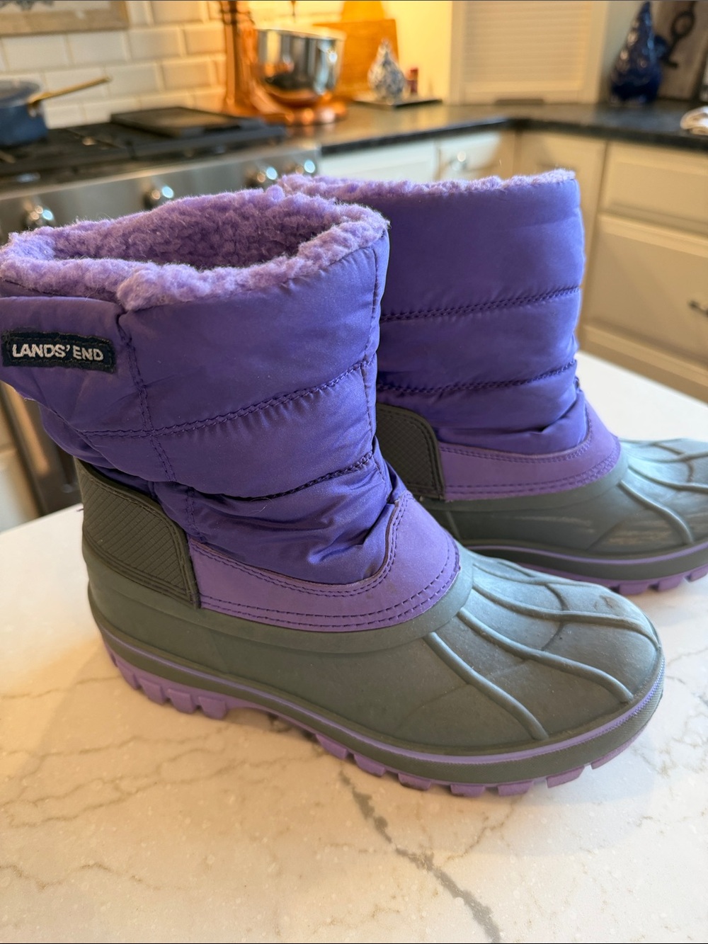 Insulated Lands' End Purple and Gray Kids Snow Boots
